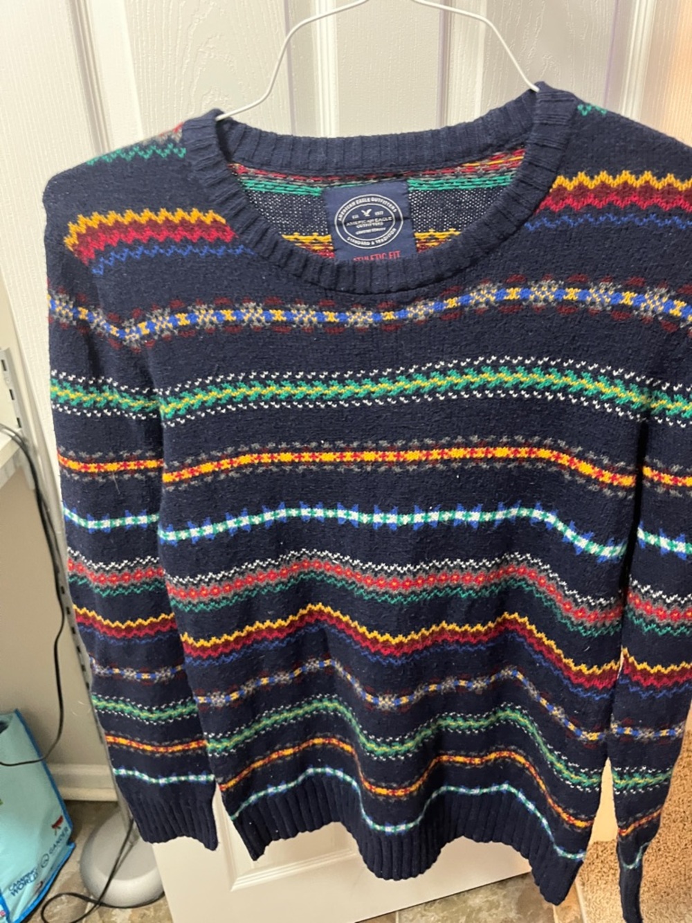 American Eagle Outfitters Navy Multicolor Fair Isle Crewneck Sweater